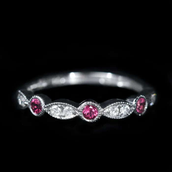 14K White Gold 020 CTW Pink Sapphire and Diamond Band Diamond South Rings