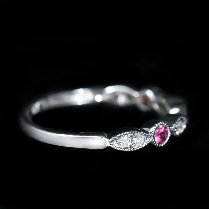 14K White Gold 020 CTW Pink Sapphire and Diamond Band Diamond South Rings