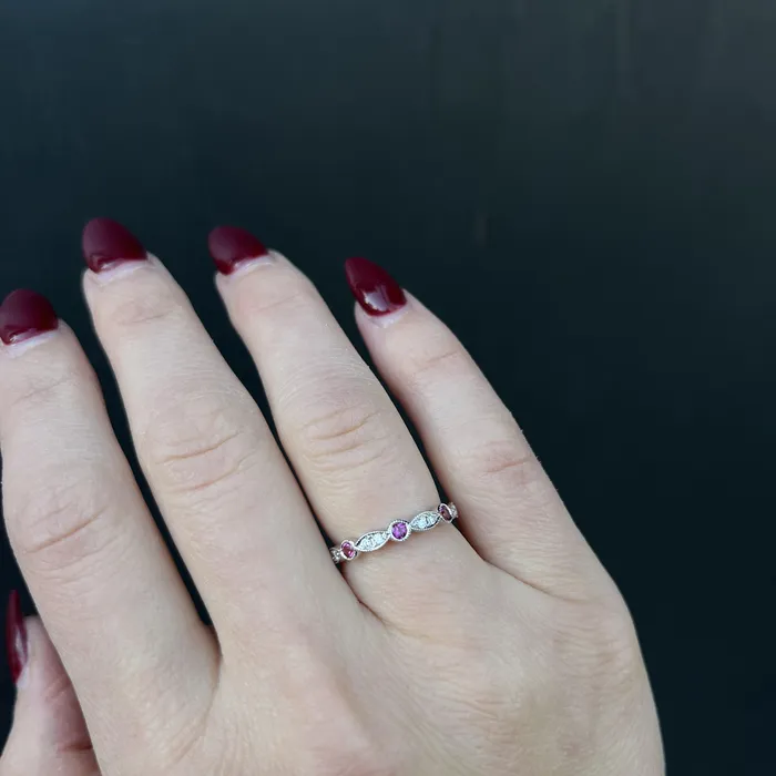 14K White Gold 020 CTW Pink Sapphire and Diamond Band Diamond South Rings