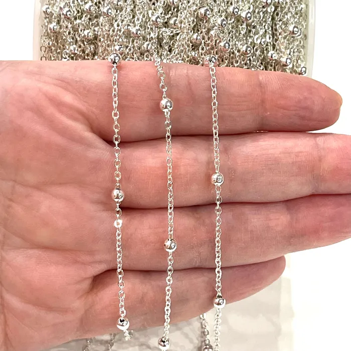 165 Foot 5 Meters Bulk Silver Plated Cable Chain With Balls Silver Plated Soldered Chain Peppy Beads Necklaces