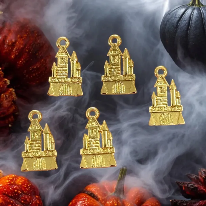 24Kt Gold Plated Halloween Ghost Castle Charms Halloween Collection 5 pcs in a pack Peppy Beads Earrings 24Kt Gold Plated Halloween Ghost Castle Charms Halloween Collection 5 pcs in a pack Peppy Beads Earrings