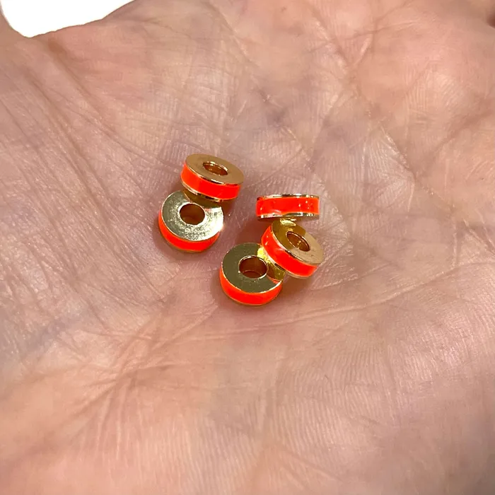 24Kt Gold Plated Neon Orange Enamelled Large Hole Rondelle Spacers 5 Pcs in a pack Peppy Beads Earrings 24Kt Gold Plated Neon Orange Enamelled Large Hole Rondelle Spacers 5 Pcs in a pack Peppy Beads Earrings