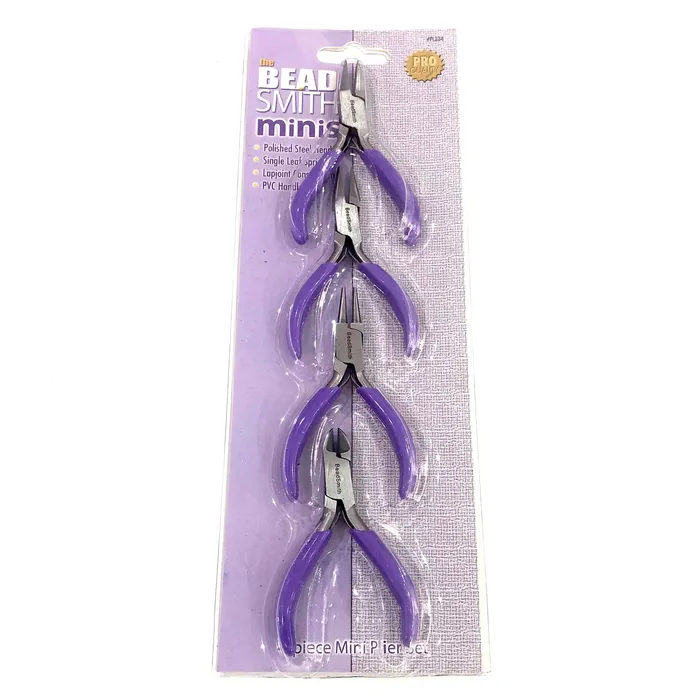 4 Piece Mini Plier Set With Purple Handles Beadsmith Plier Set Peppy Beads Earrings 4 Piece Mini Plier Set With Purple Handles Beadsmith Plier Set Peppy Beads Earrings