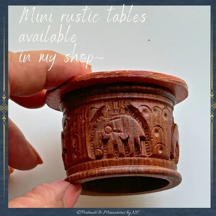 African Safari Inspired Wooden Table with Elephant Carvings Miniatures by NC Necklaces African Safari Inspired Wooden Table with Elephant Carvings Miniatures by NC Necklaces