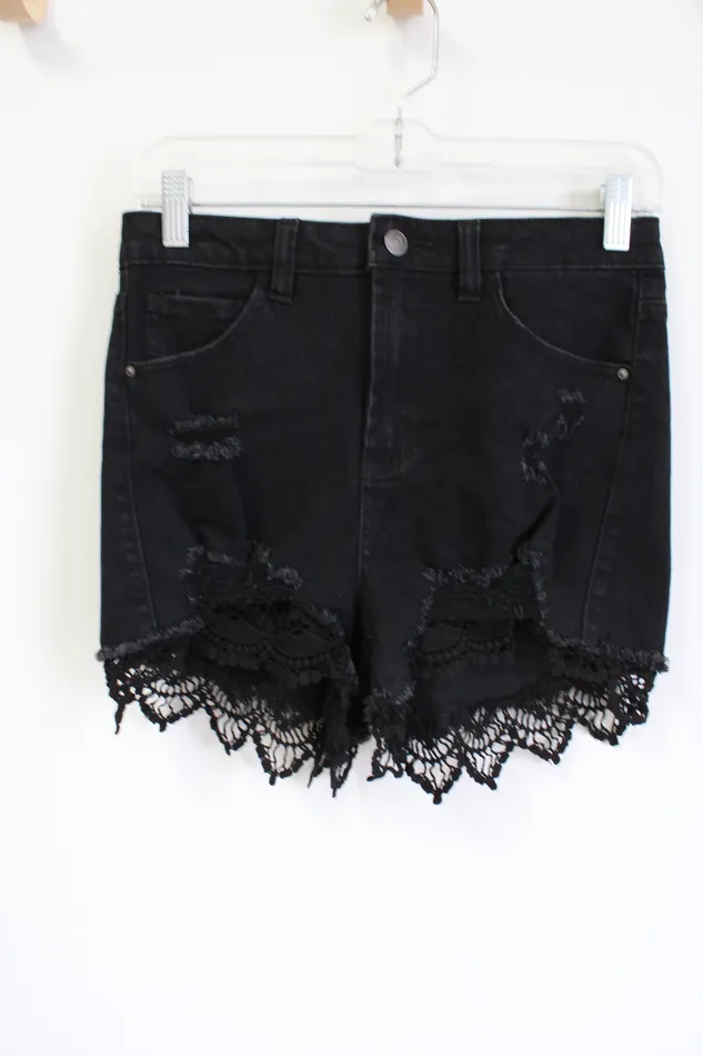 Almost Famous Rings Almost Famous Black Lace Bottom Distressed Shorts 5