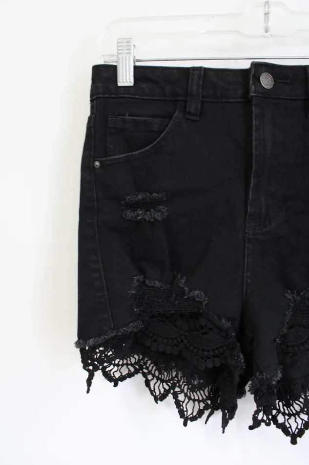 Almost Famous Rings Almost Famous Black Lace Bottom Distressed Shorts 5