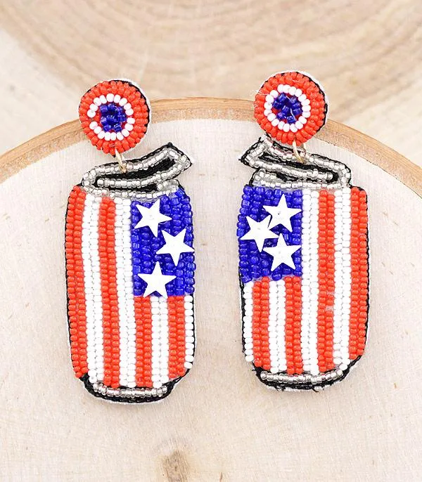 AMERICA PATRIOTIC BEER CAN BEADED EARRINGS The Chandelier Rose Boutique Earrings