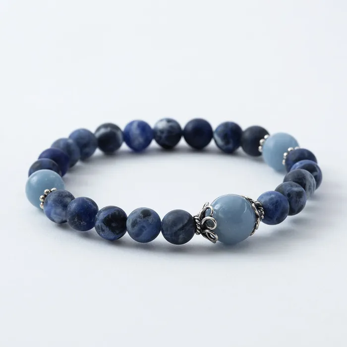 Bracelets Matte Sodalite and Angelite Stretchy Mala Bracelet Drukomalas