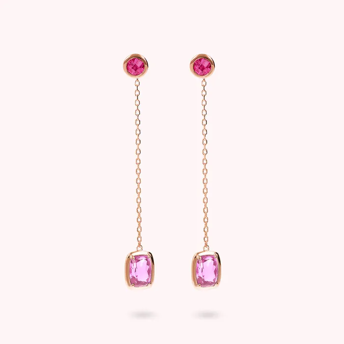 Bronzallure Earrings Orecchini Pendenti a Filo con Prisma Gem Tonde e a Baguette