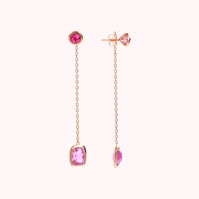 Bronzallure Earrings Orecchini Pendenti a Filo con Prisma Gem Tonde e a Baguette