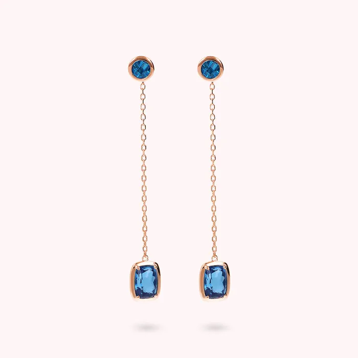 Bronzallure Earrings Orecchini Pendenti a Filo con Prisma Gem Tonde e a Baguette