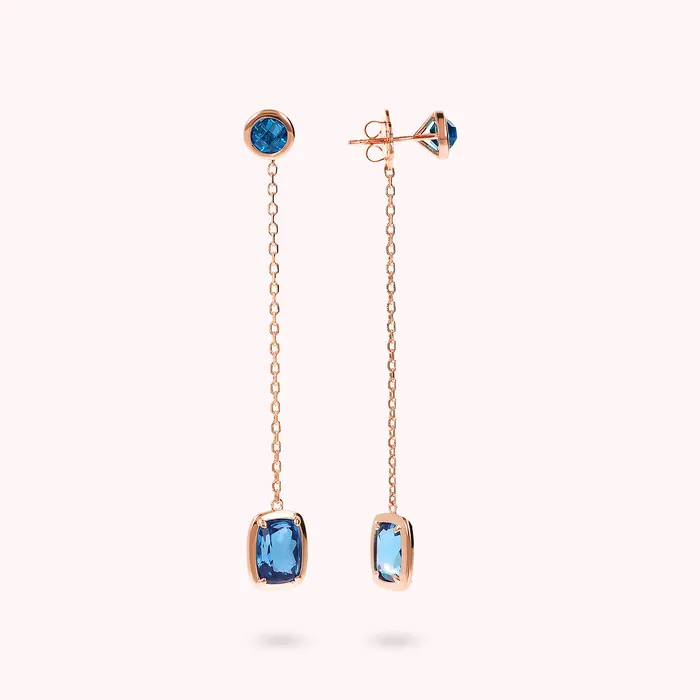 Bronzallure Earrings Orecchini Pendenti a Filo con Prisma Gem Tonde e a Baguette