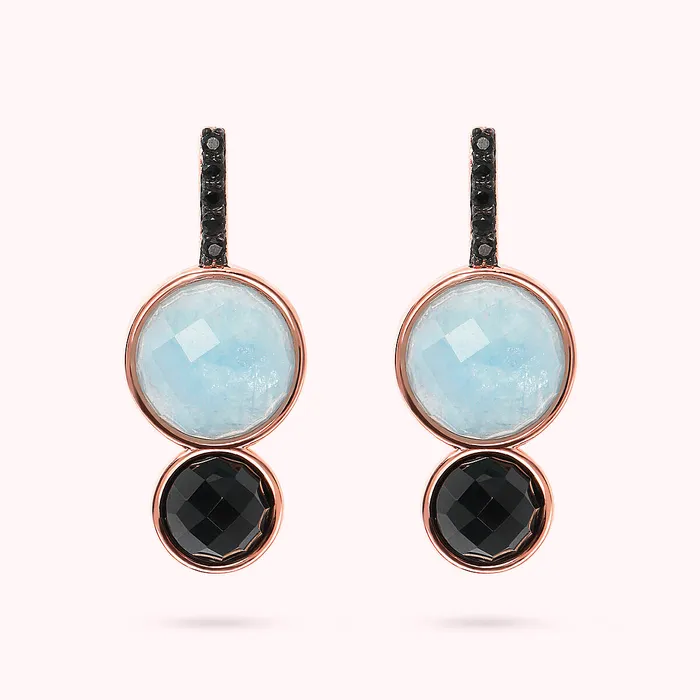 Bronzallure Orecchini Pendenti Graduati con Pietre Naturali Tonde e Pav Rings