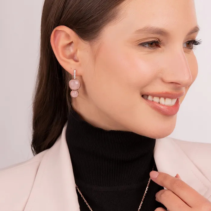 Bronzallure Orecchini Pendenti Graduati con Pietre Naturali Tonde e Pav Rings