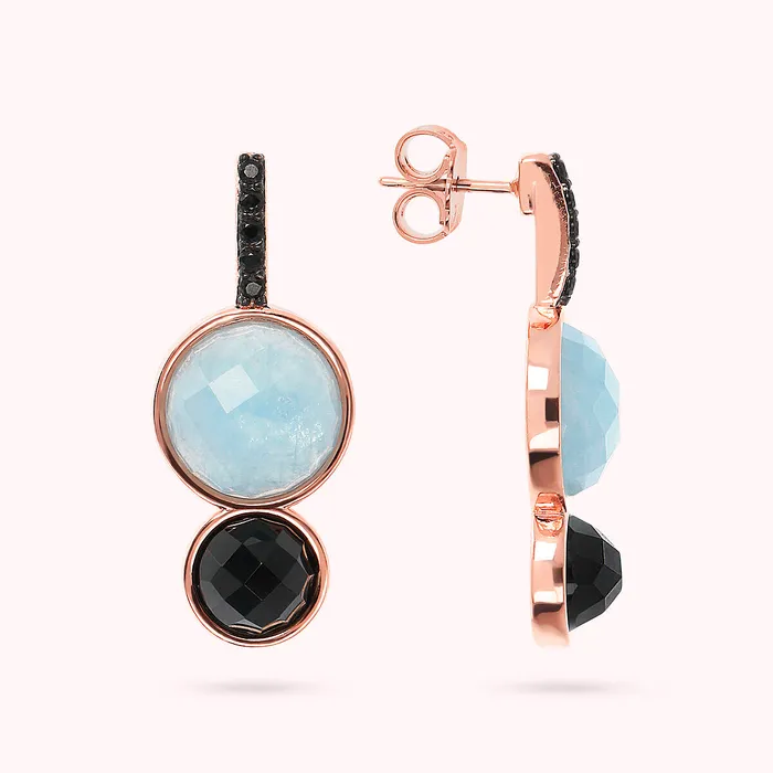 Bronzallure Orecchini Pendenti Graduati con Pietre Naturali Tonde e Pav Rings