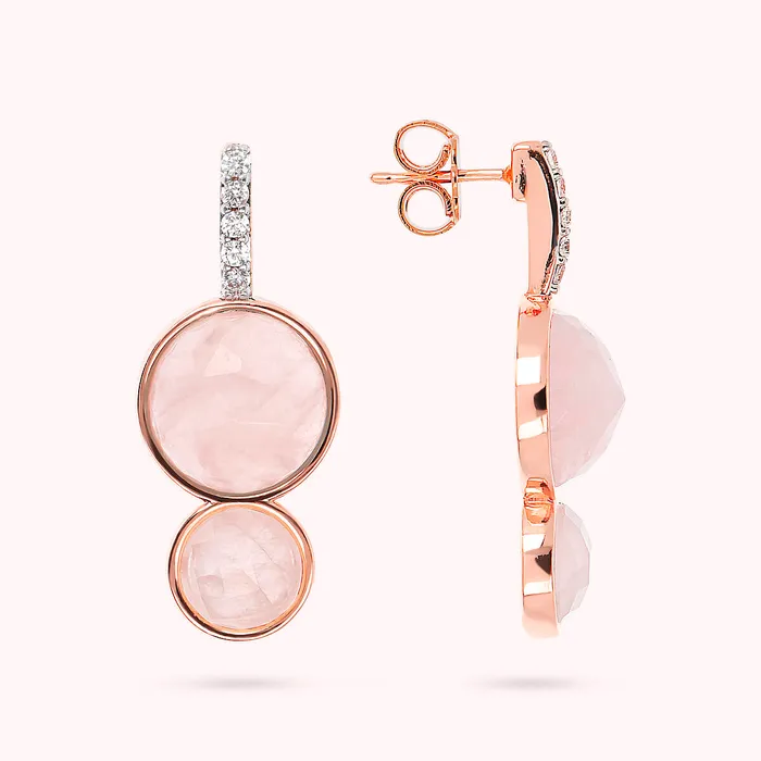 Bronzallure Orecchini Pendenti Graduati con Pietre Naturali Tonde e Pav Rings