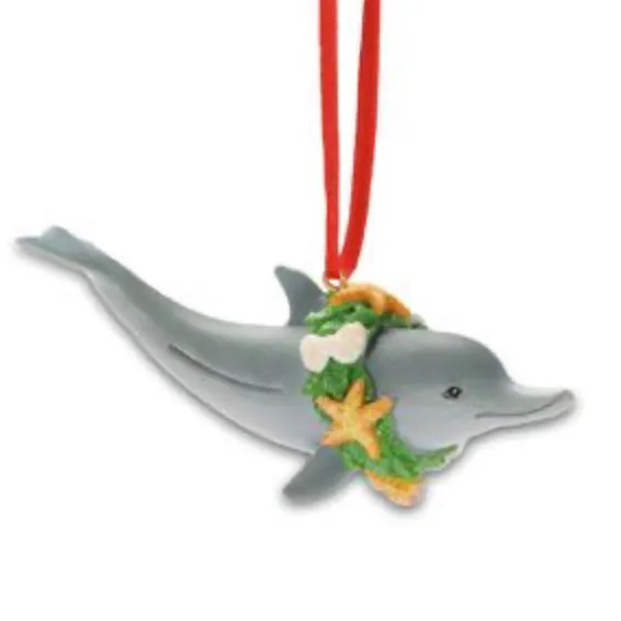 CAPESHORE Necklaces Handpainted Dolphin with Wreath Polyresin Ornament