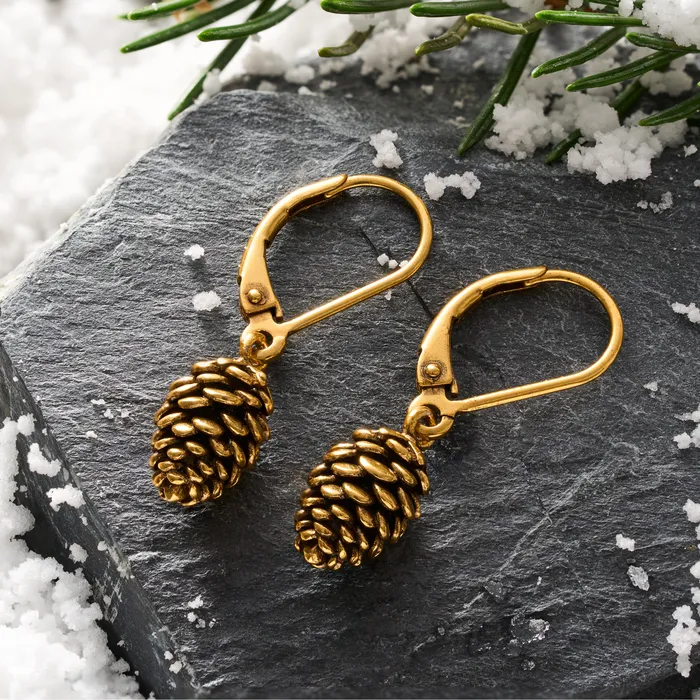 Chadds Ford Jewelry Earrings Vintage Gold Leverback Pine Cone Earrings