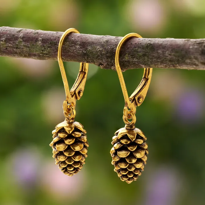 Chadds Ford Jewelry Earrings Vintage Gold Leverback Pine Cone Earrings