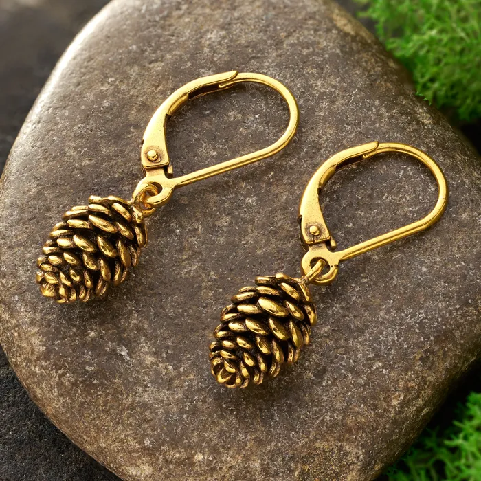 Chadds Ford Jewelry Earrings Vintage Gold Leverback Pine Cone Earrings
