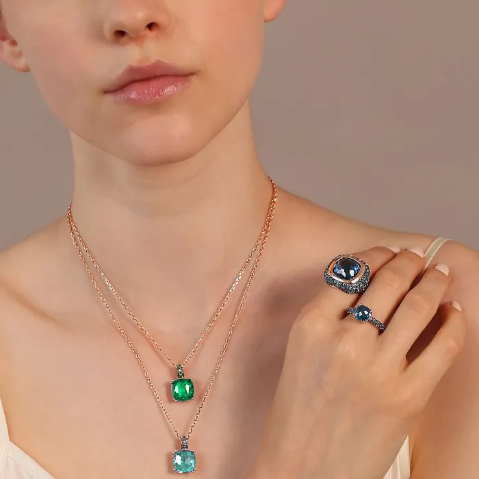 Collana Catena Rolo con Prisma Gem Quadrata e Pav Bronzallure Rings