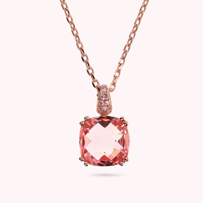 Collana Catena Rolo con Prisma Gem Quadrata e Pav Bronzallure Rings