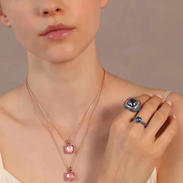 Collana Catena Rolo con Prisma Gem Quadrata e Pav Bronzallure Rings
