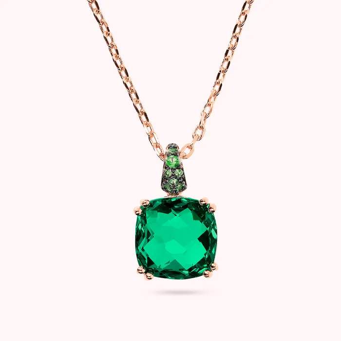 Collana Catena Rolo con Prisma Gem Quadrata e Pav Bronzallure Rings