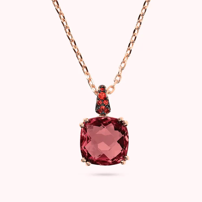 Collana Catena Rolo con Prisma Gem Quadrata e Pav Bronzallure Rings