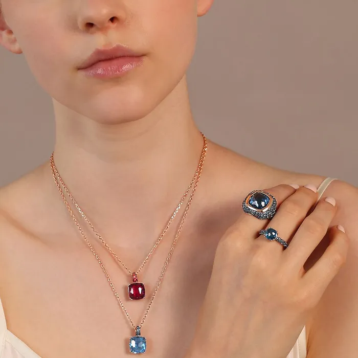 Collana Catena Rolo con Prisma Gem Quadrata e Pav Bronzallure Rings