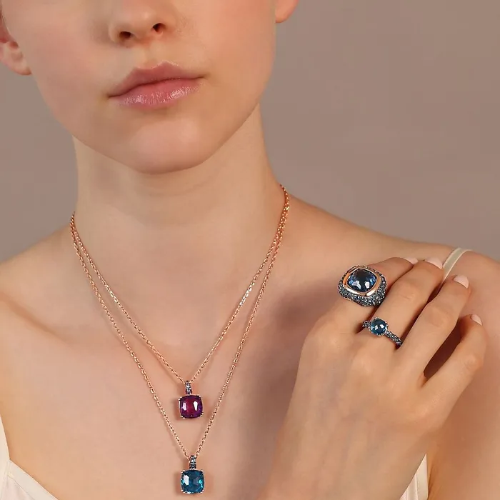 Collana Catena Rolo con Prisma Gem Quadrata e Pav Bronzallure Rings