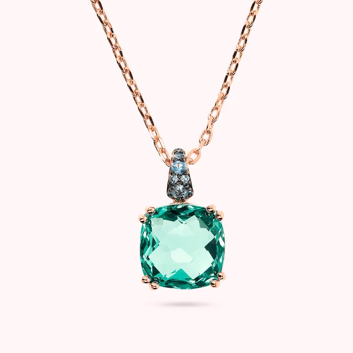 Collana Catena Rolo con Prisma Gem Quadrata e Pav Bronzallure Rings