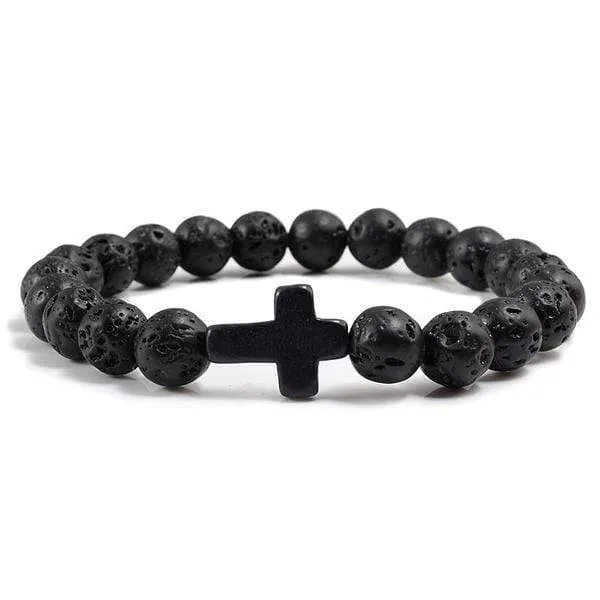 Cross Bead Bracelet br Mens Lava Black Lords Guidance Bracelets