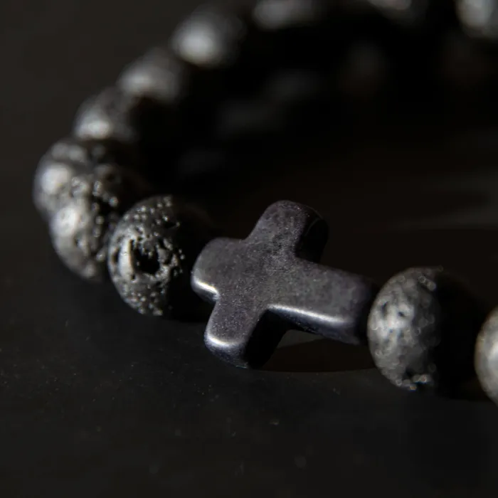 Cross Bead Bracelet br Mens Lava Black Lords Guidance Bracelets