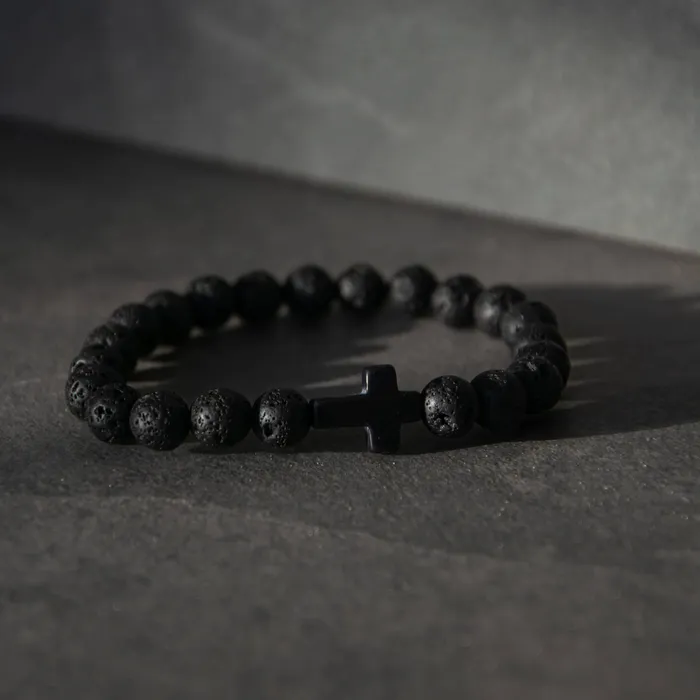 Cross Bead Bracelet br Mens Lava Black Lords Guidance Bracelets