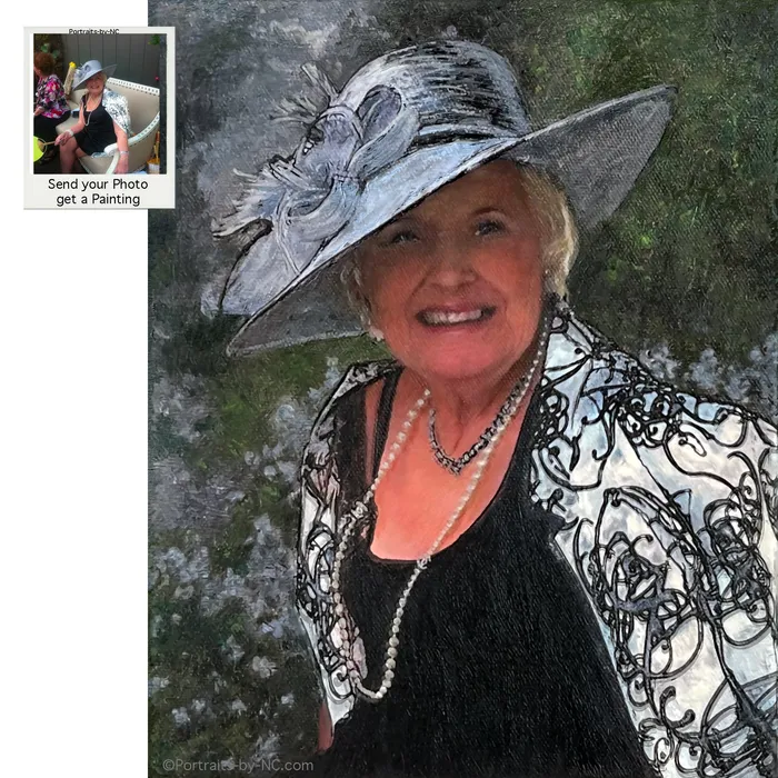 Custom Oil Portrait of Elderly Woman in Hat Portraits by NC Necklaces
