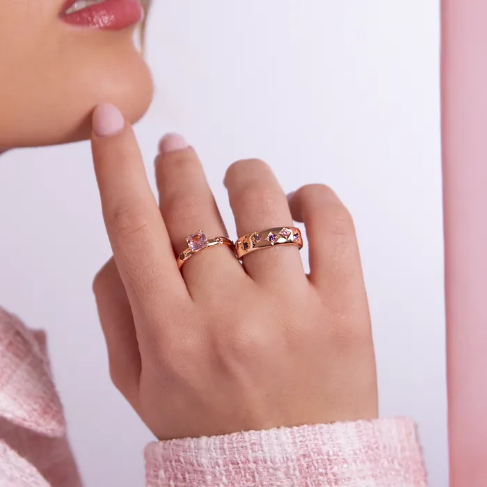 Earrings Anello Solitario toile con Prisma Gem Taglio a Cuscino Bronzallure