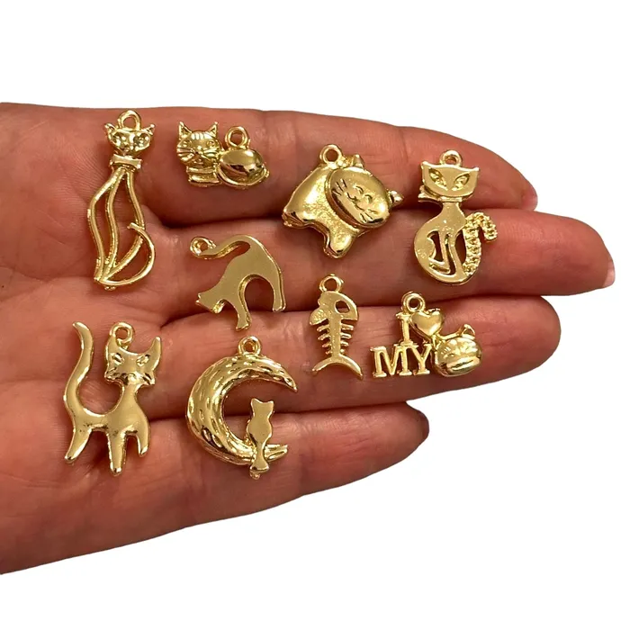 Earrings Peppy Beads 24Kt Gold Plated Cat Charms Collection 9 Charms in a pack