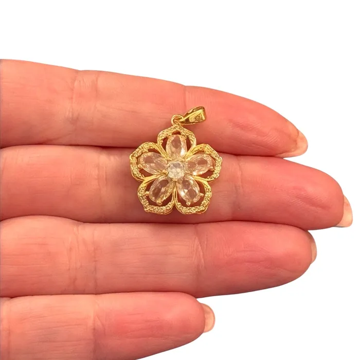 Earrings Peppy Beads Blossom Bloom Waterproof 24Kt Gold Plated Stainless Steel CZ Charm With Attached Bail Earrings Peppy Beads Blossom Bloom Waterproof 24Kt Gold Plated Stainless Steel CZ Charm With Attached Bail