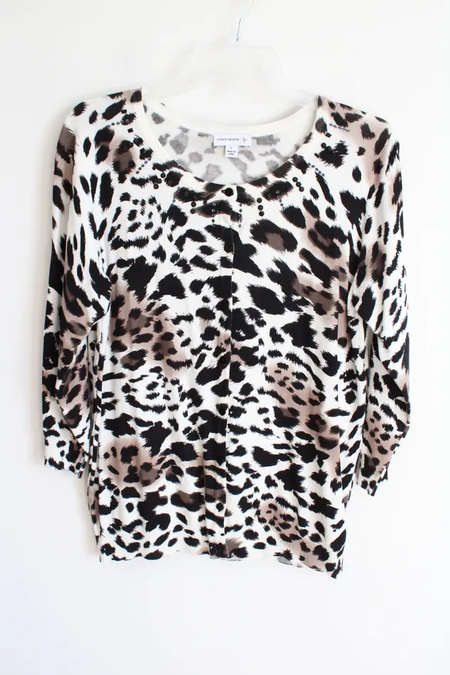 Earrings Susan Graver Susan Graver Cheetah Print Beaded Knit Cardigan L