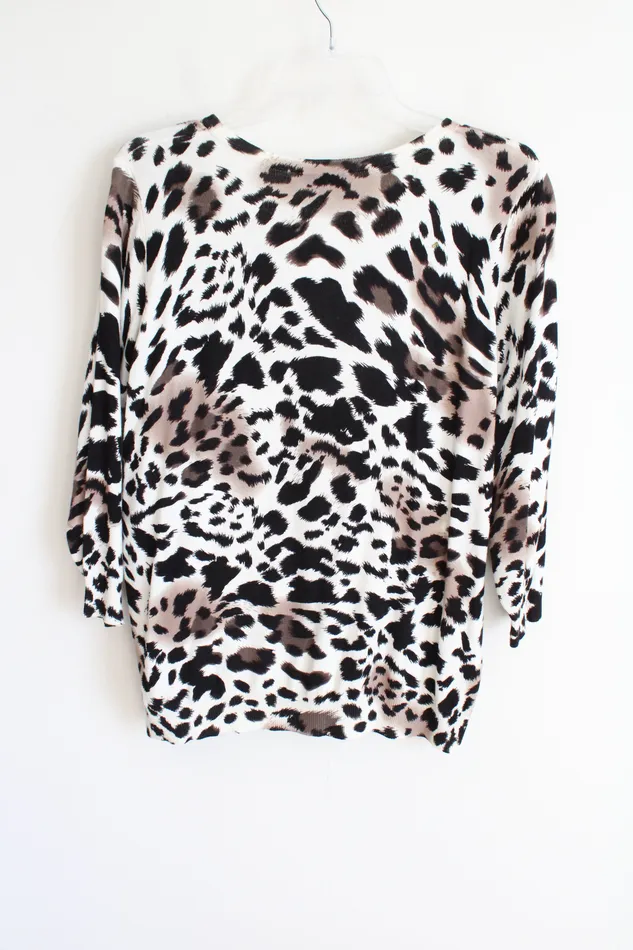 Earrings Susan Graver Susan Graver Cheetah Print Beaded Knit Cardigan L