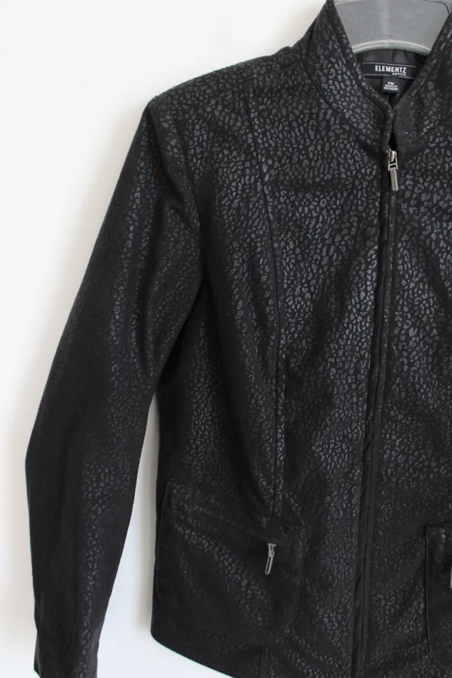 Elementz Rings Elementz Black Sueded Cheetah Print Jacket M Petite