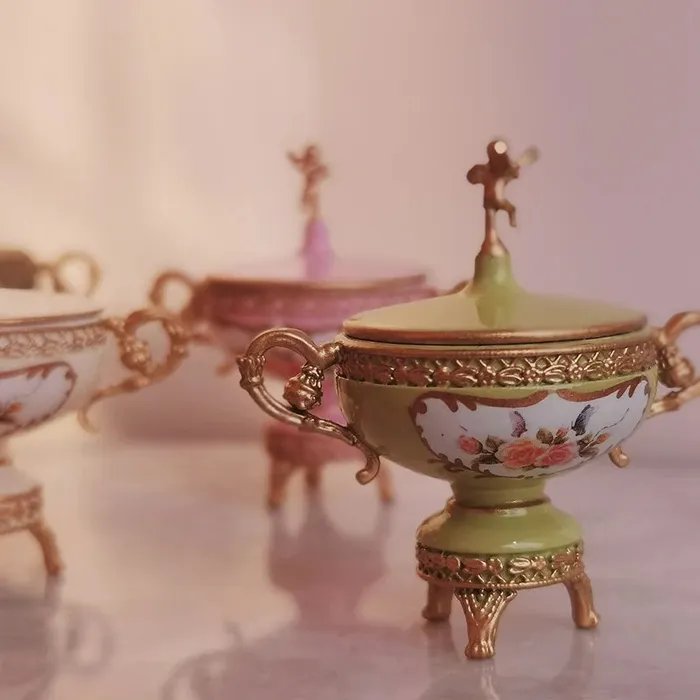 European Ornate Candy Dish Dollhouse Miniature DSER Earrings