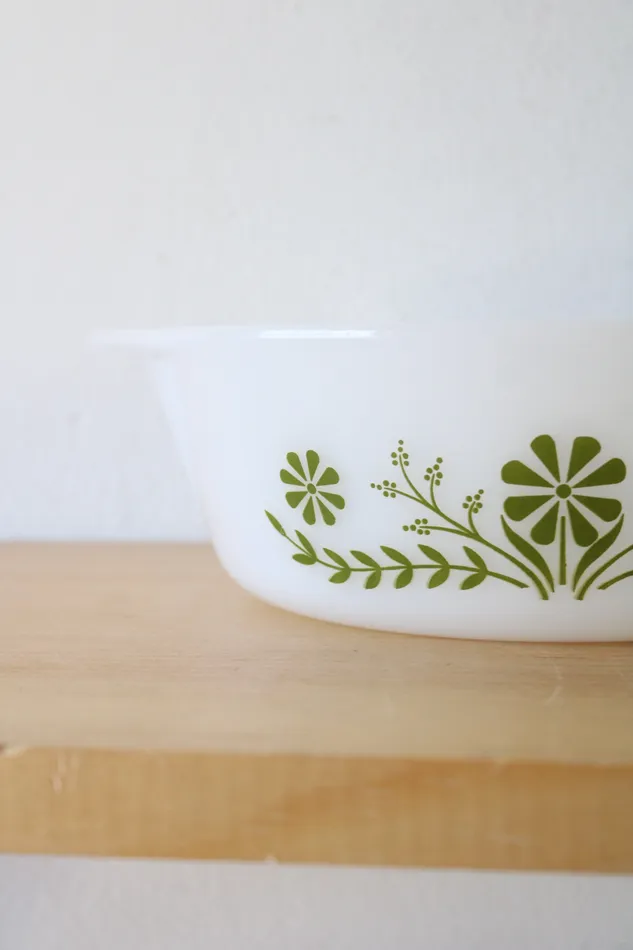 Glasbake Rings Glasbake Green Daisy J514 2 QT Round Dish