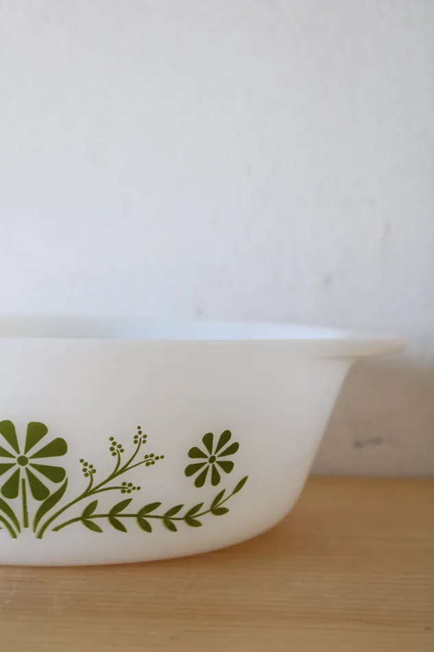 Glasbake Rings Glasbake Green Daisy J514 2 QT Round Dish