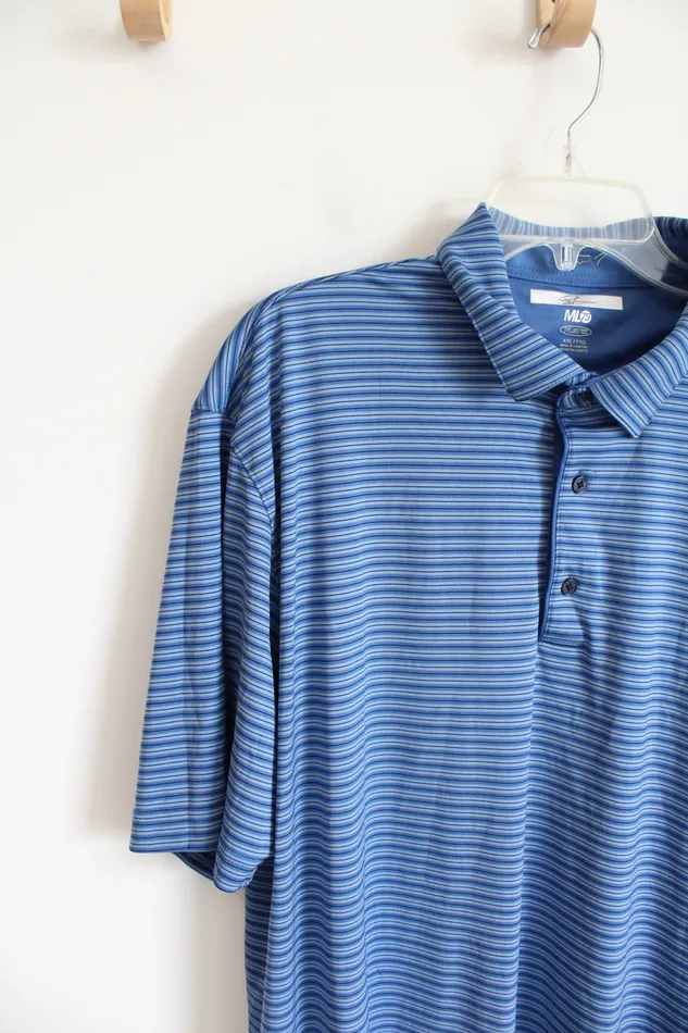 Greg Norman ML75 Play Dry Blue Black Striped Polo Shirt XXL Greg Norman Rings