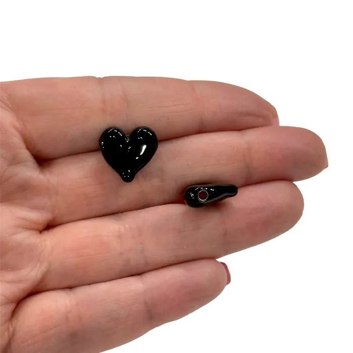 Hand Made Murano Glass Black Heart Charm Peppy Beads Charm Necklaces