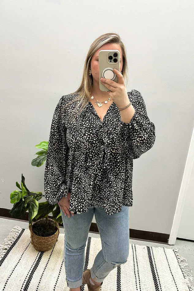 Haptics Earrings Count Me In Spotted Bow Peplum Top