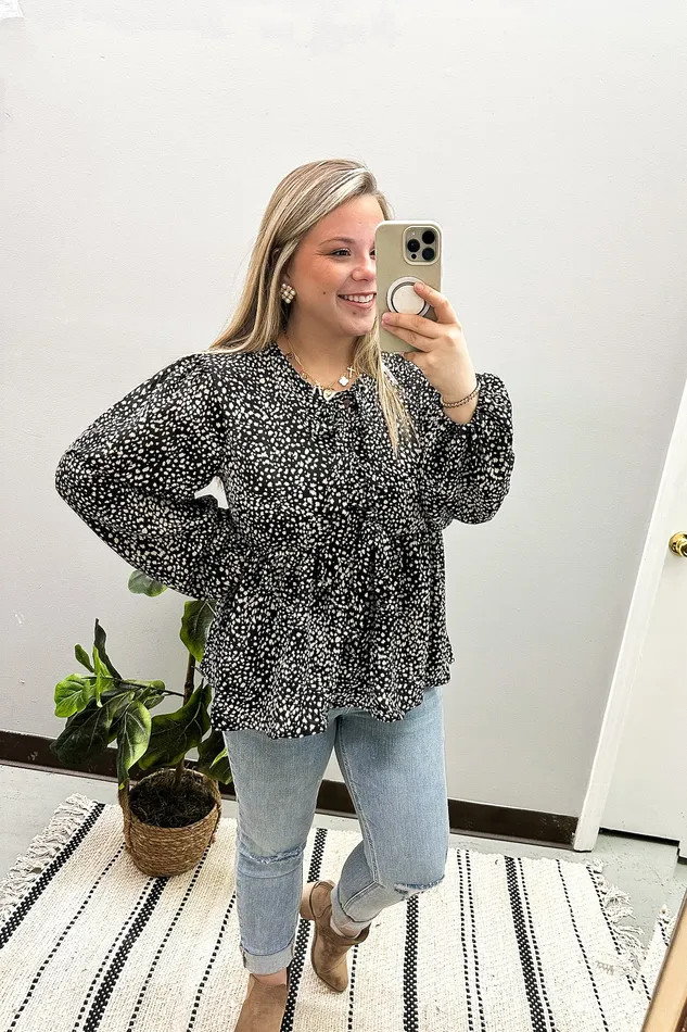 Haptics Earrings Count Me In Spotted Bow Peplum Top