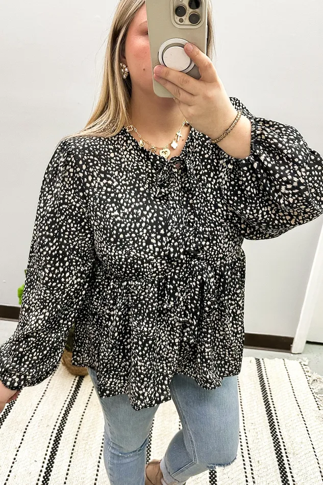 Haptics Earrings Count Me In Spotted Bow Peplum Top